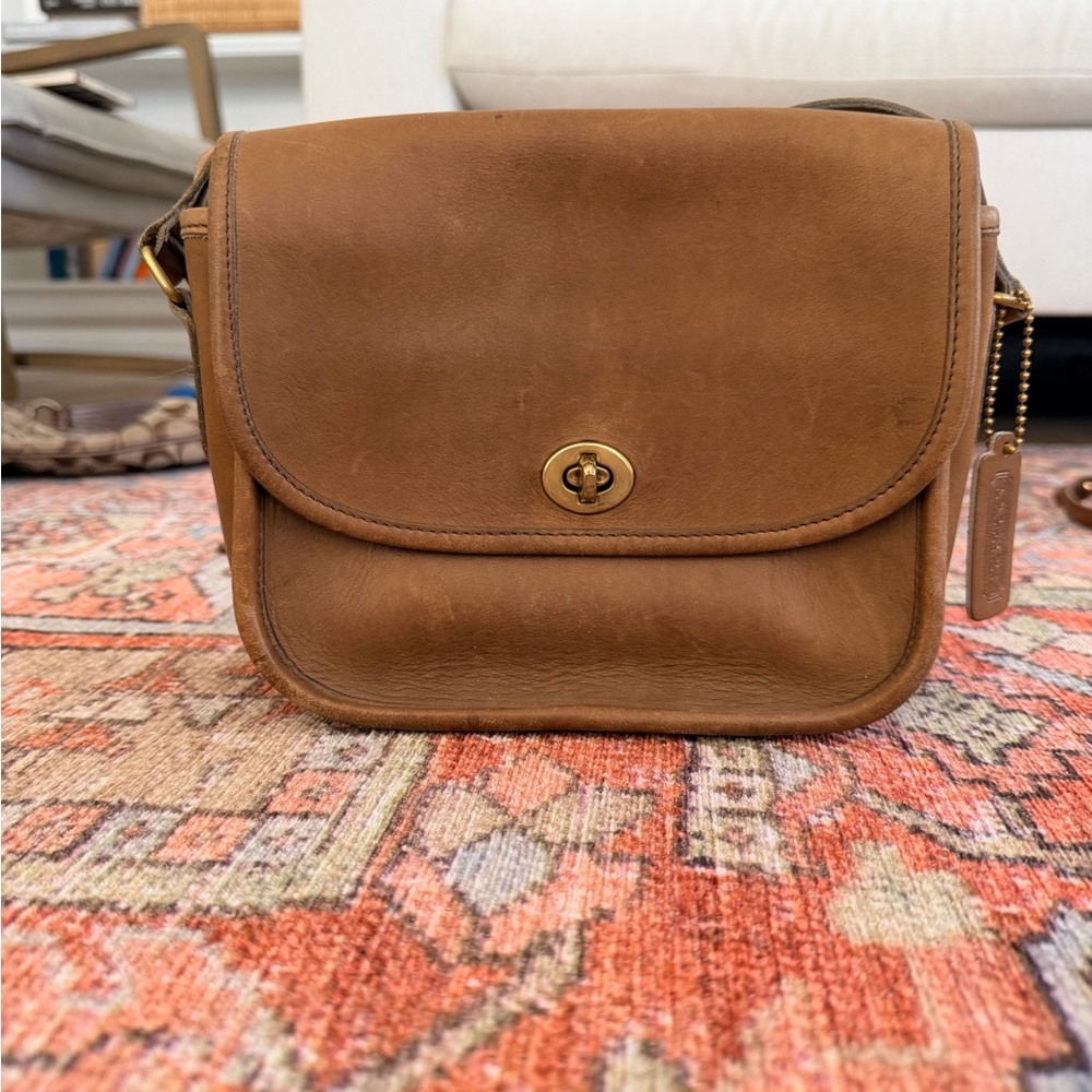 Coach Brown Leather Crossbody with Gold Turn-Lock